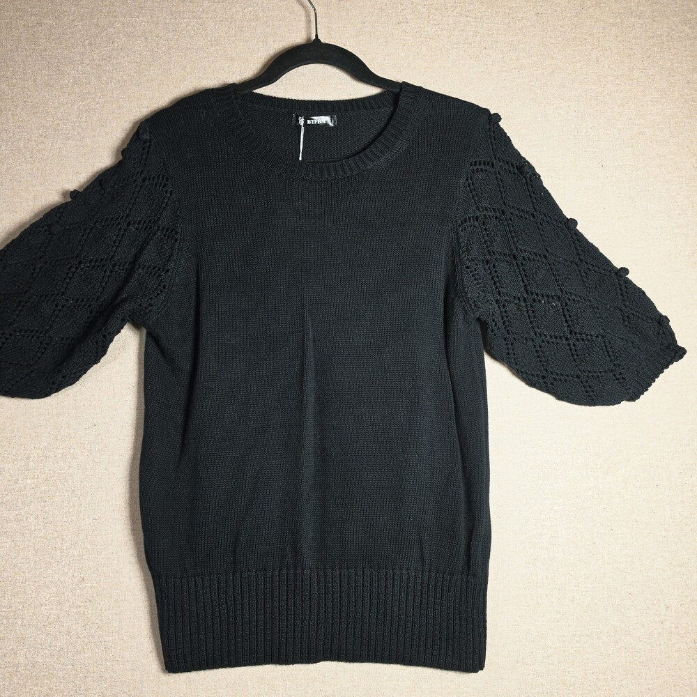 BTBFM Black Knit Sweater Open Weave Short Sleeves Womens Small